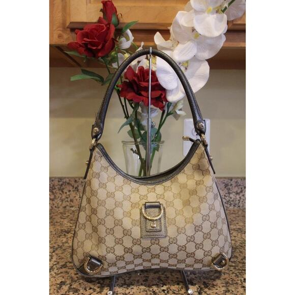 Gucci BROWN beige Medium Abbey D-Ring Hobo Bag - Style 130738 (PU110 - Picture 1 of 14